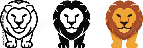 Lion head standing outline icon illustration strong animal symbol concept for logo design