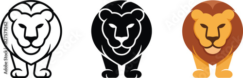 Minimalist lion standing line art illustration icon mascot emblem simple outline drawing vector