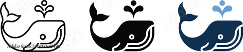 Minimalist whale icon set ocean mammal aquatic animal with spouting water from blowhole collection