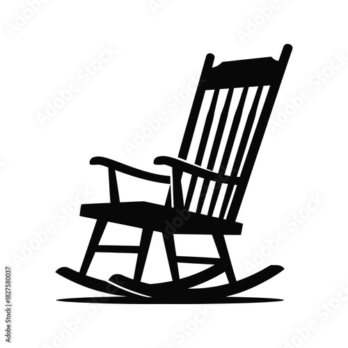 rocking chair on white background, Rustic Wooden Rocking Chair Icon Vector, Traditional Porch Seat Silhouette, Country Comfort Furniture