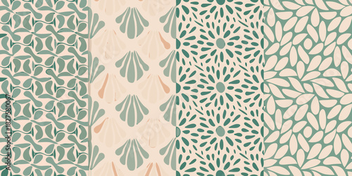 Four abstract seamless patterns in neutral colors for textiles and backgrounds