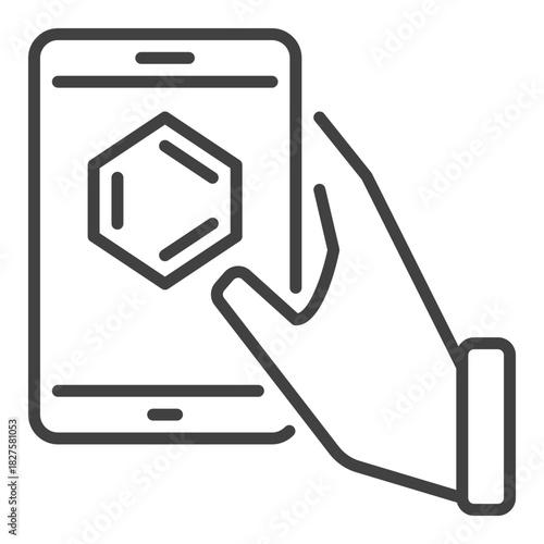 Phone with Chemical formula in hands vector Chemistry outline icon or symbol
