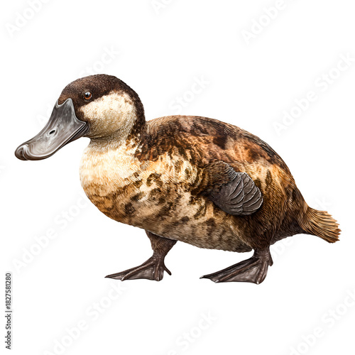 A detailed 3d render of a ruddy duck bird standing isolated on transparent background