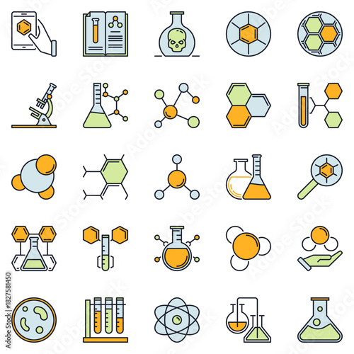 School Chemistry colored icons set - chemical or biology creative concept signs