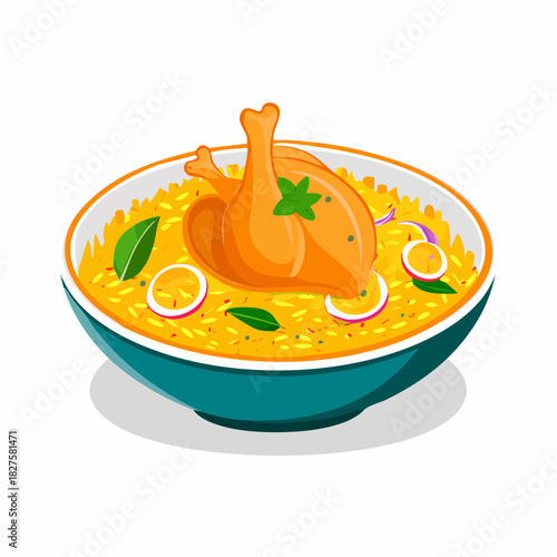 Chicken biryani Spicy Indian Malabar biryani Hyderabadi biryani vector