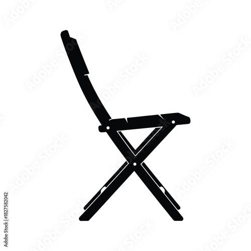 folding chair isolated on white, Wooden Folding Chair Icon Vector, Portable Side View Seat Silhouette, Outdoor Patio Furniture