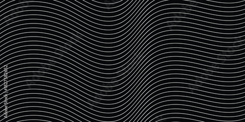 Dark Abstract Background with Fluid Black and White Wavy Lines and Dynamic Curvature