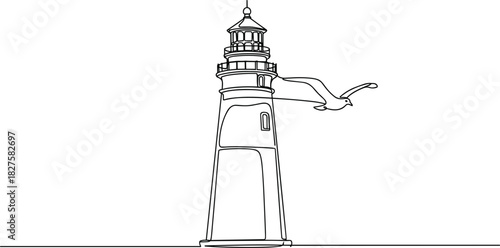 Linear Beacon Tower with Seagull Silhouette Art.