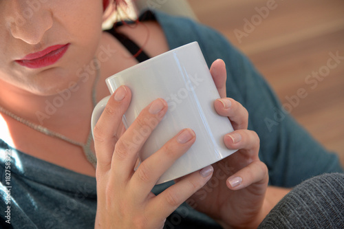 Εκτύπωση καμβά frau, kaffee, cup, cha, becher, schönheit, trinken, cafe, heiss, leute, halten,