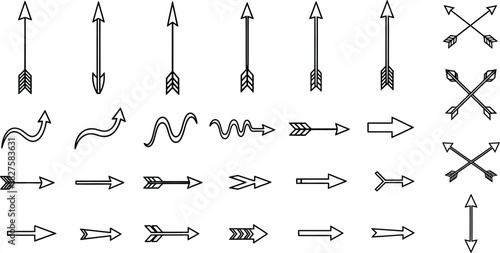 Hand drawn arrow collection in black and white doodle style