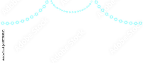 A festive garland with glowing blue lights hanging from the ceiling, on a transparent background in PNG format. Vector illustration.