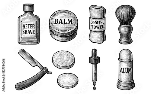 Vintage grooming essentials: aftershave, balm, razor, and more in retro style