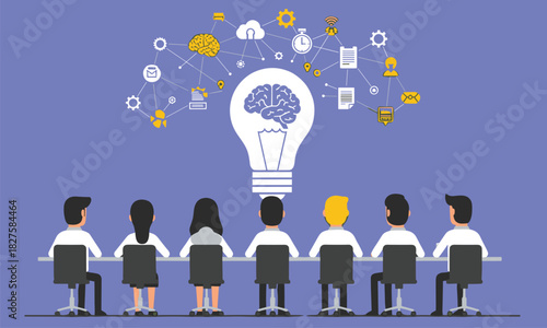 Brainstorming, teamwork, innovation, business collaboration, creative ideas, team meeting, strategy planning, knowledge sharing, technology concept, brainstorming session, modern 