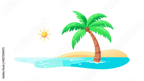 Tropical island with palm tree vector illustration for summer vacation and beach holiday designs and backgrounds