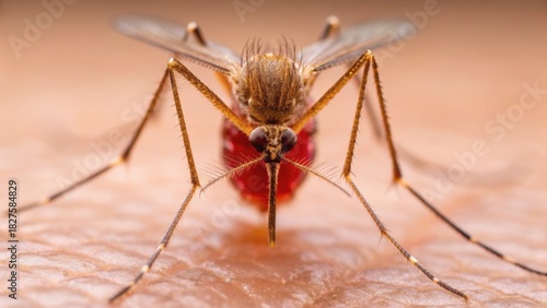 Wallpaper Mural Close-up of a mosquito feeding on skin, highlighting its detailed features and intricate structure. Torontodigital.ca