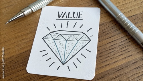Overhead image of a diamond doodle on a value card