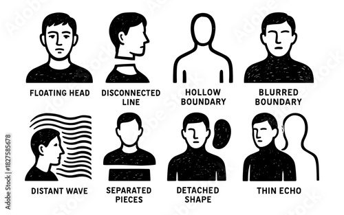 Abstract human silhouettes with unique tech effects in black and white