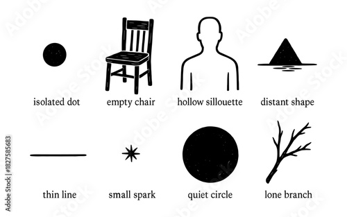 Minimalist icons collection: chairs, silhouettes, and simple shapes