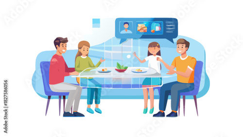 Virtual family dinner online meeting video call communication technology connection social distancing concept