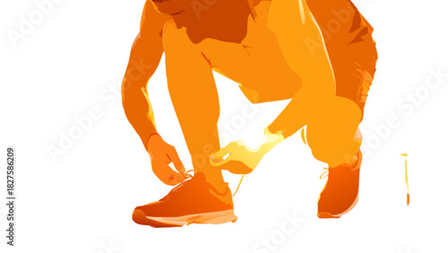 Man tying running shoes before workout outdoor fitness training running gear and sportswear for exercise