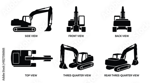 Excavator Machine Set - Detailed Views of Heavy Construction Equipment