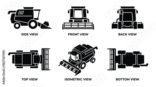 Agricultural Harvester Views: Detailed Vector Illustration of Farm Machine