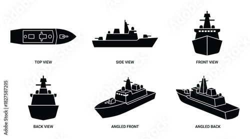 Outlines showcasing perspectives of modern military naval vessel design