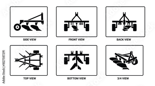 Technical Diagram of a Plow: Demonstrating Multiple Views and Perspectives