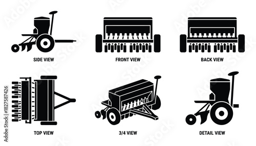 Precise Agricultural Seeder Illustration: Technical Views and Precision Farming