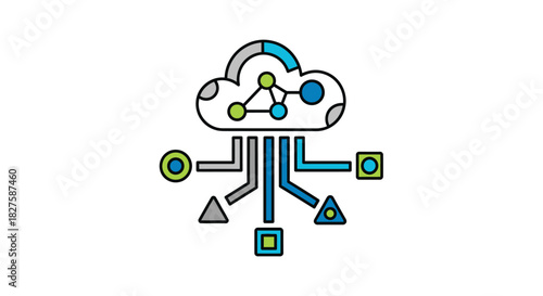 Vector icon illustrating an intelligent cloud computing network for AI data processing and analysis