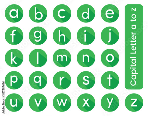 Vector illustration of lowercase alphabet letters a to z in green circle icon set