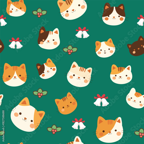 Seamless pattern with cute cats. Vector illustration in a flat style.