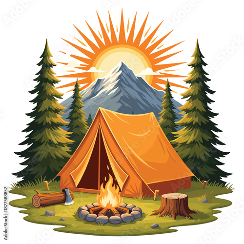 Outdoor Camping Tent Campfire Mountain Sun