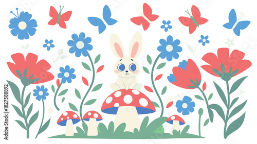 Charming flat design illustration of a cute friendly cartoon rabbit in a simple clean style perfect for children s themes and playful designs