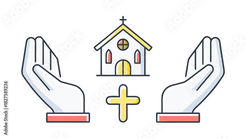 Flat vector illustration of a pair of praying hands symbolizing faith spirituality hope and devotion suitable for religious or inspirational themes