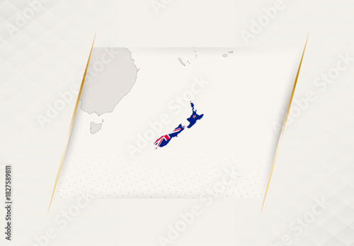 New Zealand Country Map Featuring National Flag Colors.