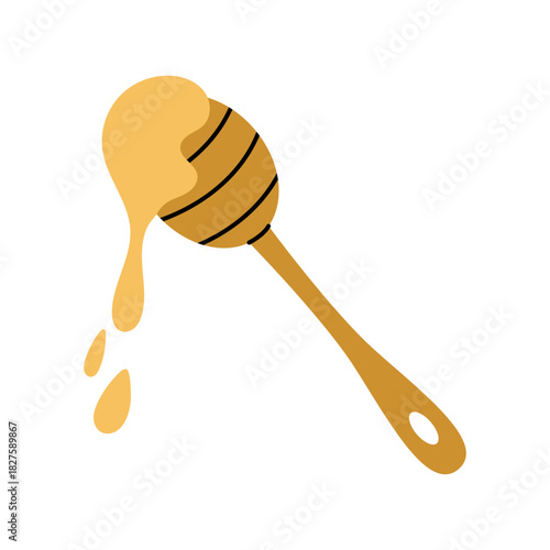 Honey dipper with dripping golden honey, perfect for sweetening warm tea and desserts