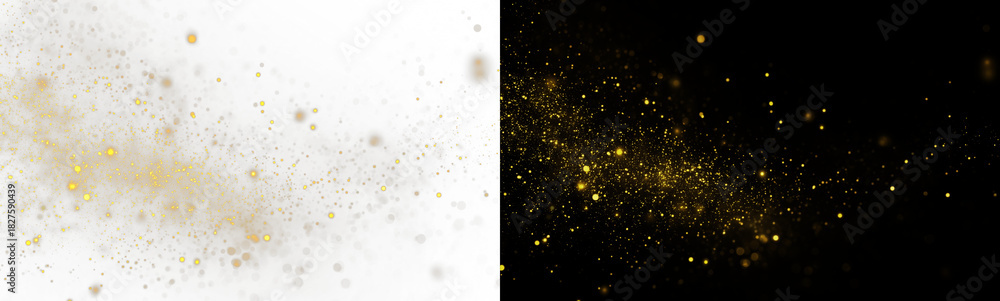Fototapeta premium Magic gold dust illuminated accents. A celebratory background. Golden rain. Sparkling light, sparkle dust png. Sparkling magic. 