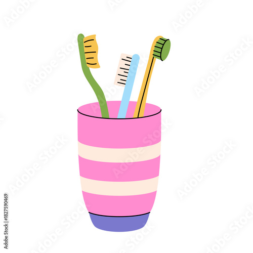 Toothbrush in cup for daily oral care and clean teeth hygiene