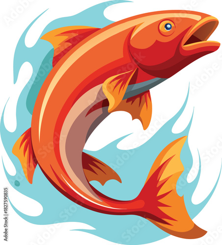 Vector cartoon fish illustration swimming in the sea water with a blue wave pattern design