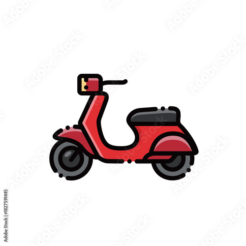 A cute red scooter with retro headlight & black seat. Perfect for transport or daily life designs. Editable & scalable.