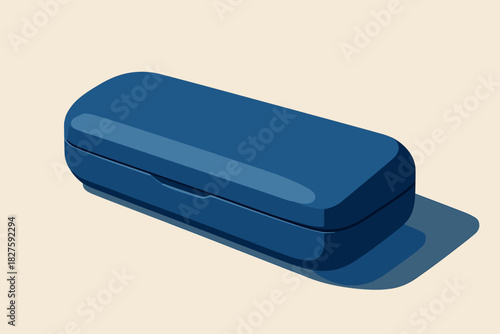 Sleek Glasses Case. Modern vector illustration blue glasses case resting on a clean surface, minimalist design and sharp lighting,