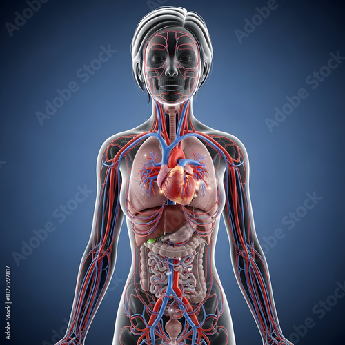 Viewing Female Anatomy Showing Internal Organs and Circulatory System