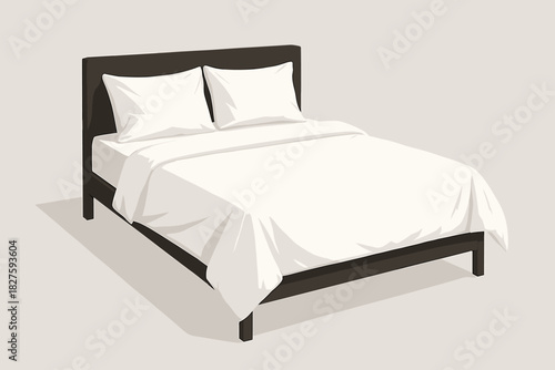 Minimalist White Bedding. Minimalist white bedding set arranged vector illustration on a clean modern bedframe, sharp textures and