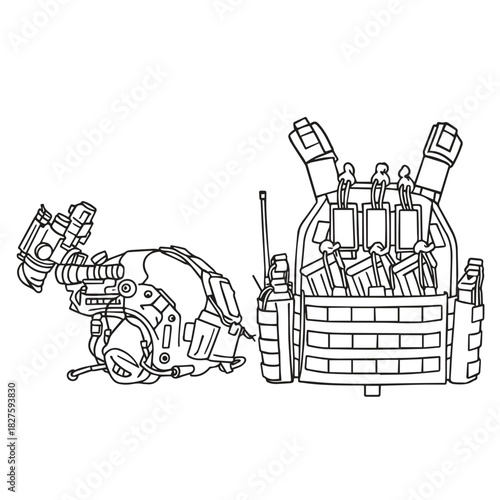 vector line art illustration of military and police Tactical Gear