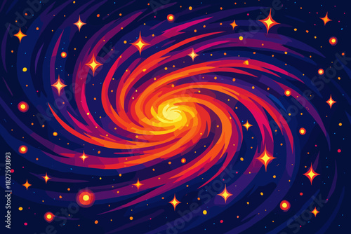Vibrant Swirling Galaxy. Artistic illustration vector illustration of a vibrant galaxy swirling with glowing stars, bold and