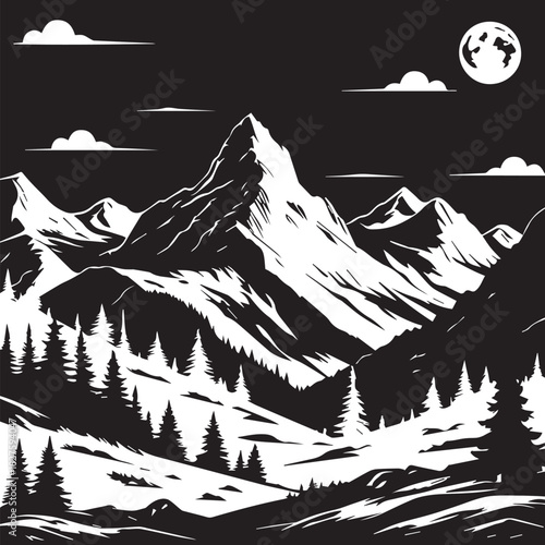 Minimalist mountain landscape illustration vector