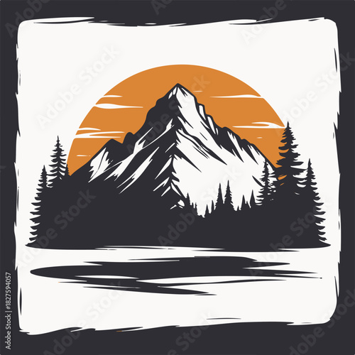 Wilderness mountain with forest silhouette illustration vector