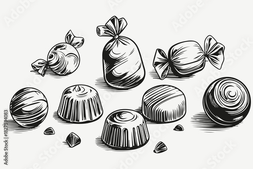 chocolate candies sketch illustration vector