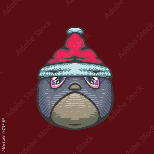 bear wearing beanie for christmas illustration for kids clothing print